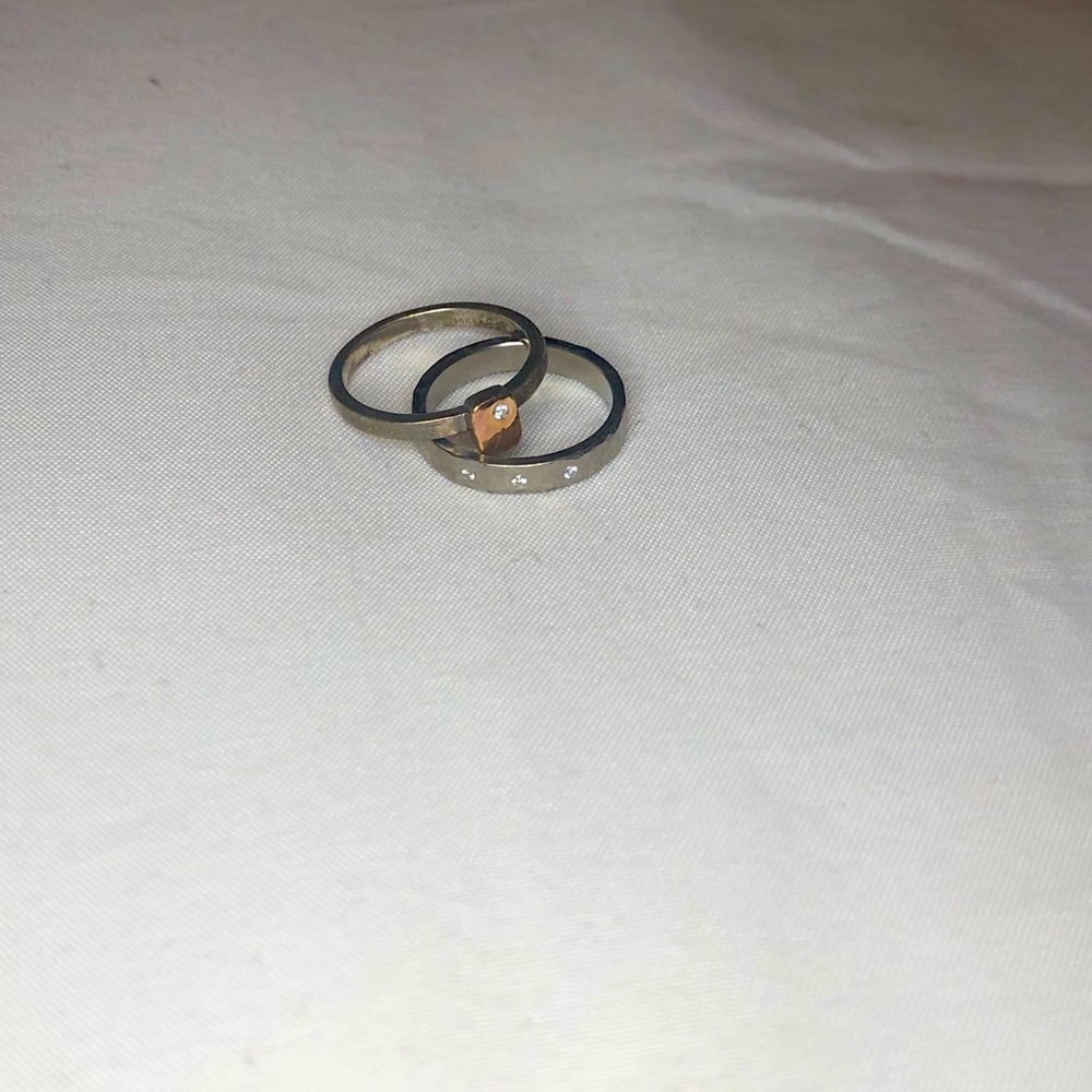 Artisan Ring Set, Rose Gold & Silver w/Diamonds